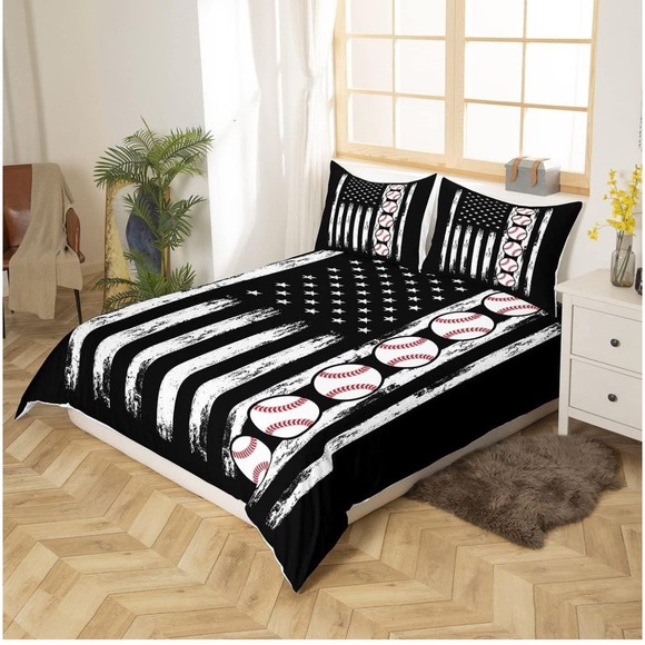 Baseball Comforter Cover American Flag Bedding Set King Size - Picture 2 of 6